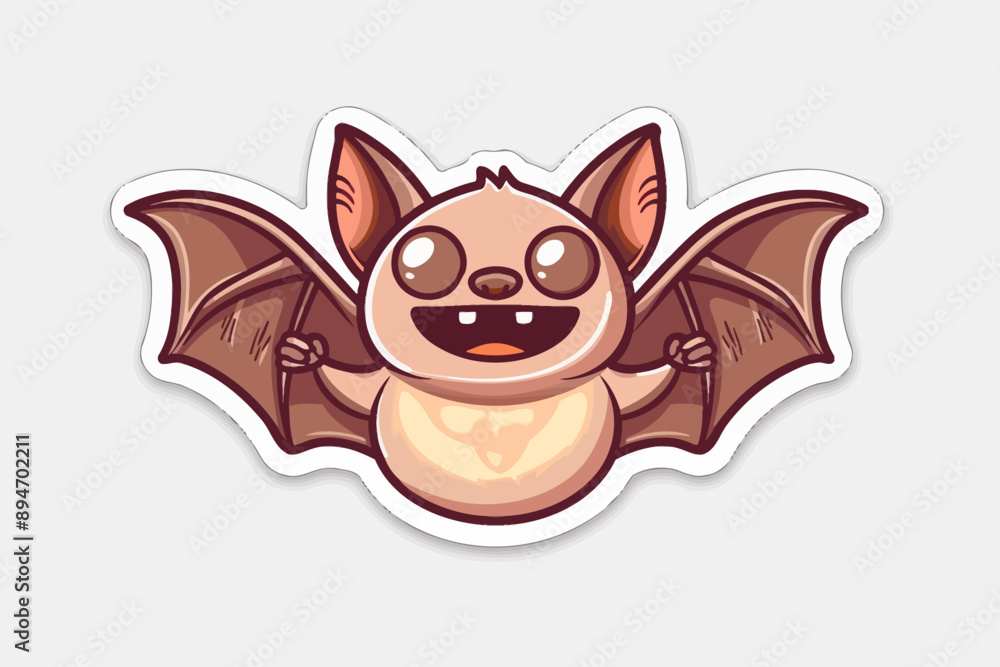 Obraz premium Happy Batty Halloween! - A cute, cartoon bat smiles wide, ready for spooky fun. This adorable design is perfect for Halloween celebrations, kids' apparel, and spooky-cute creations. 