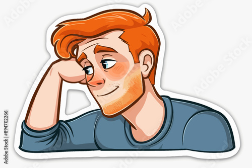Smiling Redhead Cartoon Man: A charming and friendly cartoon illustration of a redhead man with a warm smile, showcasing a relaxed and approachable demeanor.  