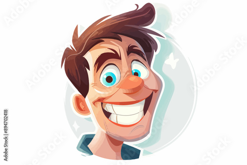 Smiling Cartoon Man: A friendly and approachable cartoon man with a big, toothy grin, perfect for branding, social media, and illustrations.  His expressive eyes and cheerful expression radiate positi