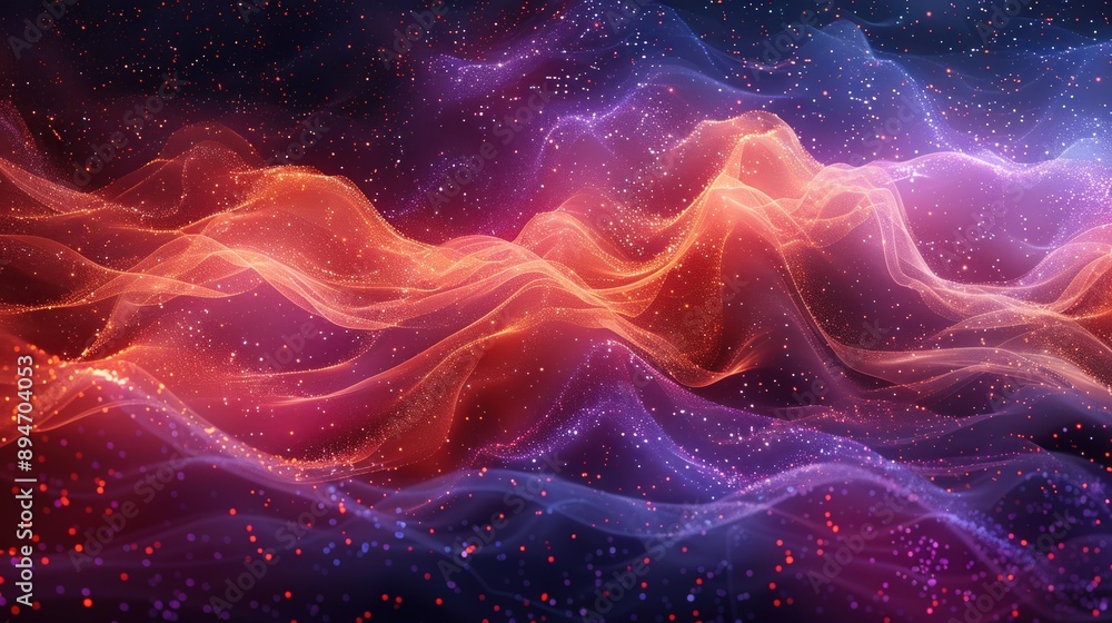 Vibrant abstract digital waveforms with flowing orange and purple energy lines, creating a dynamic and mesmerizing visual effect. Vibrant abstract digital waveforms with flowing orange and purple energy lines, creating a dynamic and mesmerizing visual effect.
