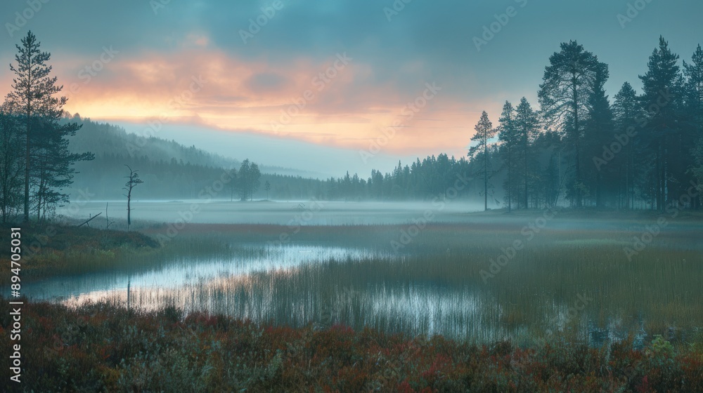 Fototapeta premium Misty Morning Sunrise in a Forest