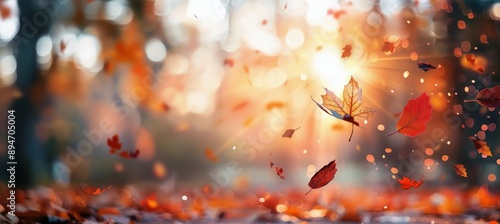 Autumn Leaves Falling In Sunlight