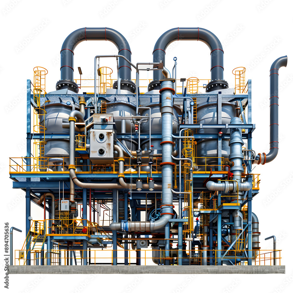 complex network of pipes and valves in an industrial power plant ...