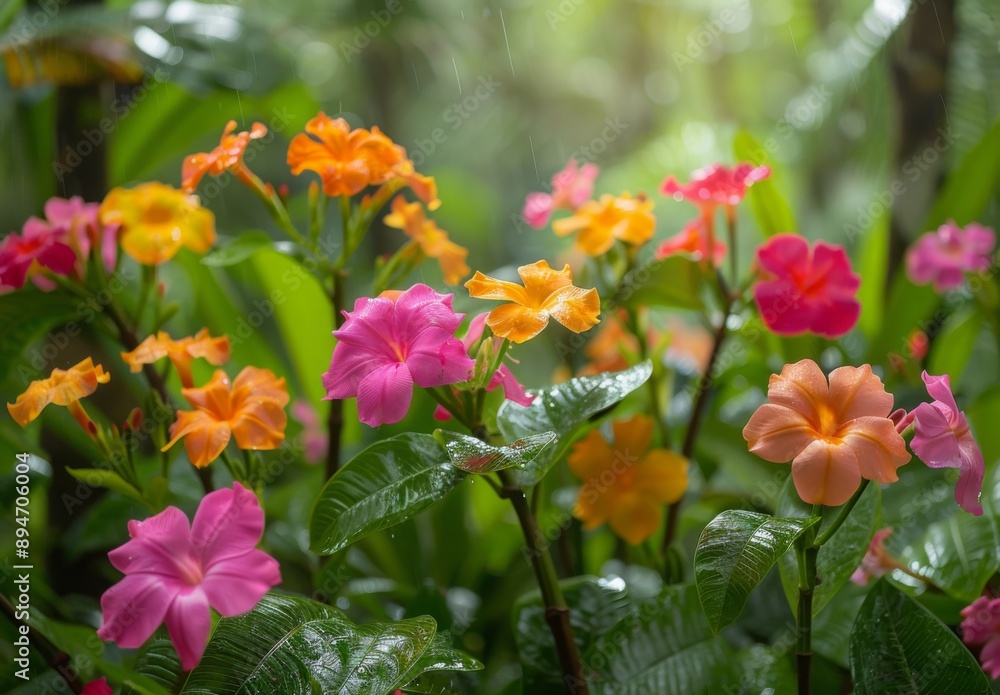 A close up of colorful tropical flowers and foliage in the heart of the Amazon A close up of colorful tropical flowers and foliage in the heart of the Amazon