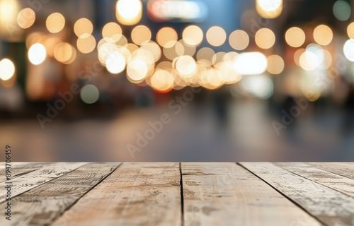 Wooden Tabletop With Blurred City Lights