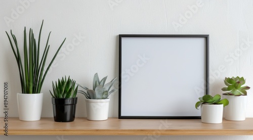 Plants and Frame on Shelf