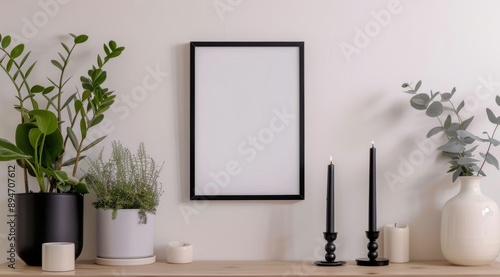 Plants and Frame on Shelf