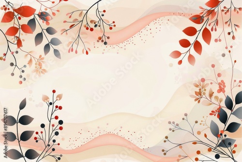 Autumn Floral Illustration With Red And Black Leaves