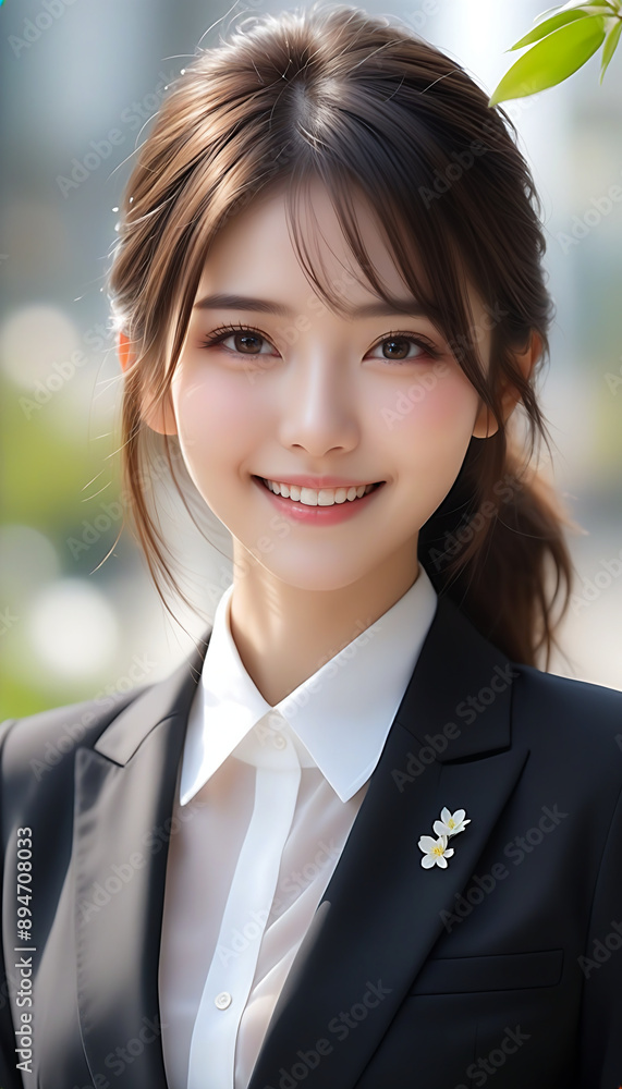 A smiling young beautiful woman in a business suit. Image of a new member of society. ビジネススーツを着た笑顔の若い美人な女性。新社会人のイメージ。 A smiling young beautiful woman in a business suit. Image of a new member of society. ビジネススーツを着た笑顔の若い美人な女性。新社会人のイメージ。