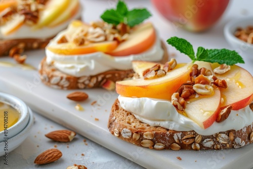 Peach, Walnut, and Ricotta Toast