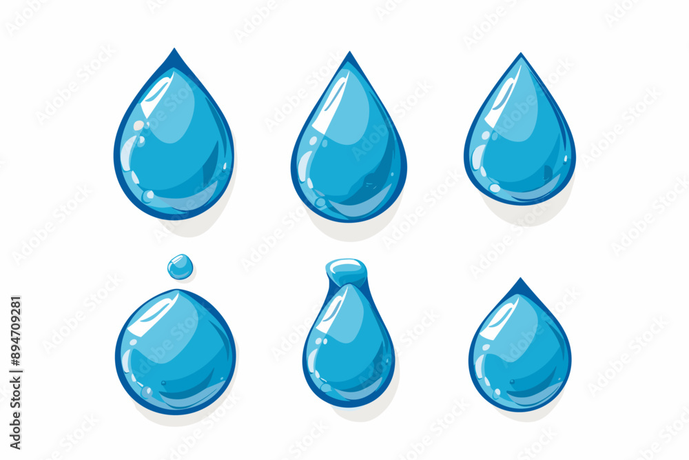 blue water droplet and drop silhouettes, vector set icons of droplets isolated on a white background blue water droplet and drop silhouettes, vector set icons of droplets isolated on a white background
