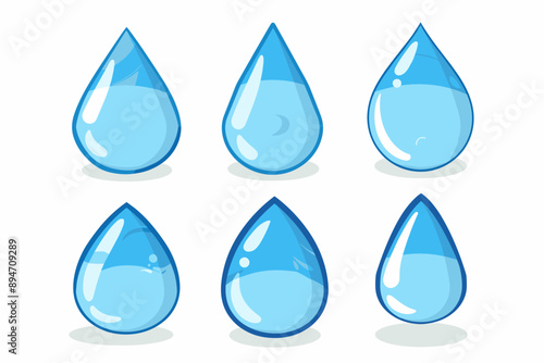 blue water droplet and drop silhouettes, vector set icons of droplets isolated on a white background
