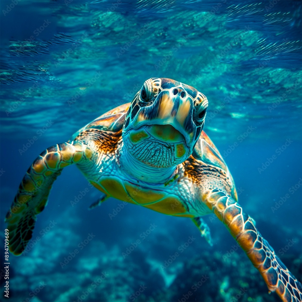 Fototapeta premium green sea turtle swimming in sea