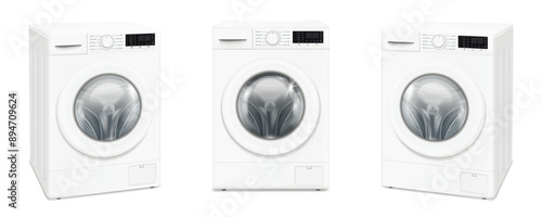 Washing machine on three sides isolated on white background
