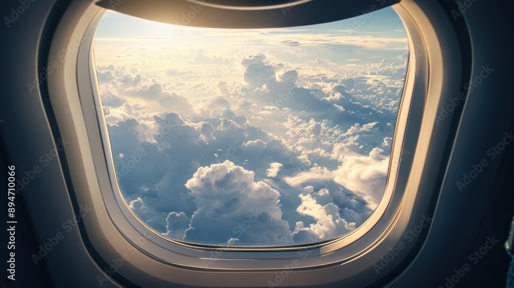 A View from Above: Clouds and Sky Through an Airplane Window A View from Above: Clouds and Sky Through an Airplane Window