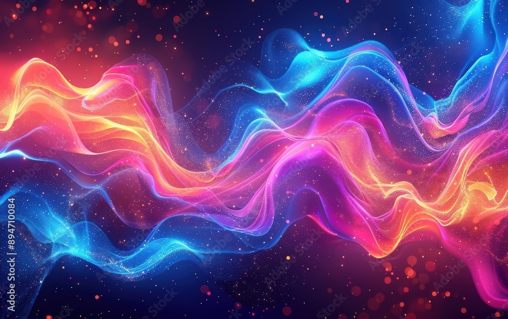 Fototapeta premium Vibrant abstract waves of colorful light trails against a dark background. Dynamic, flowing, and mesmerizing digital art.