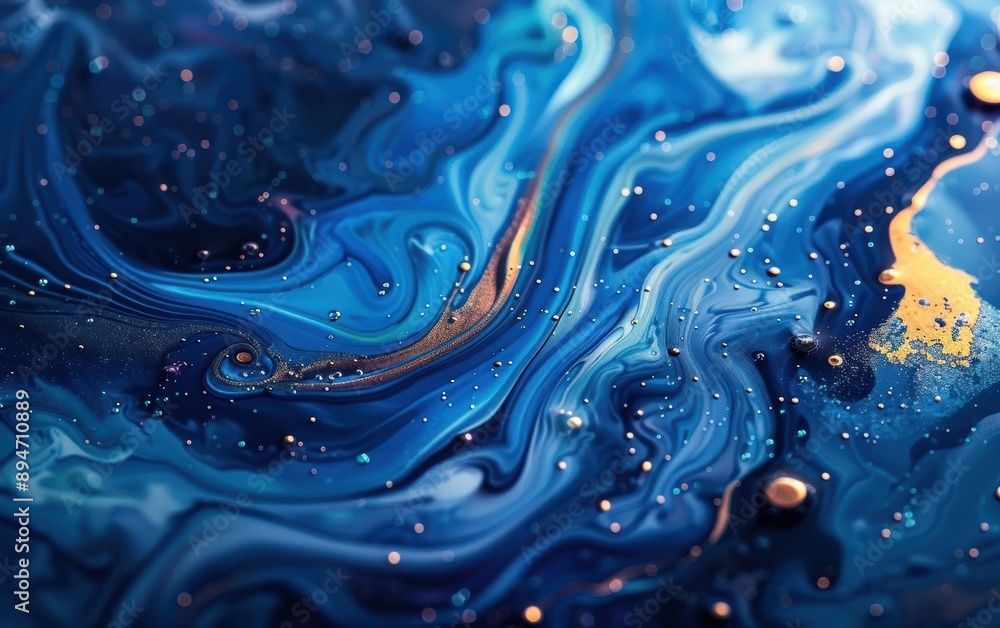 Abstract image featuring a mesmerizing swirl of blue and gold liquid, creating a cosmic and galactic feel with intricate patterns and captivating details. Abstract image featuring a mesmerizing swirl of blue and gold liquid, creating a cosmic and galactic feel with intricate patterns and captivating details.