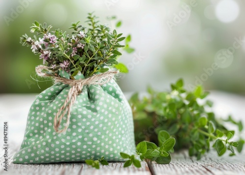 Fresh Thyme in a Polka Dotted Bag