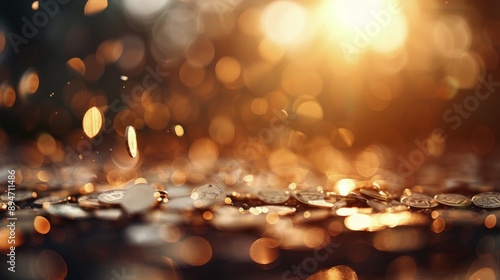 Golden Coins Against Bokeh Background