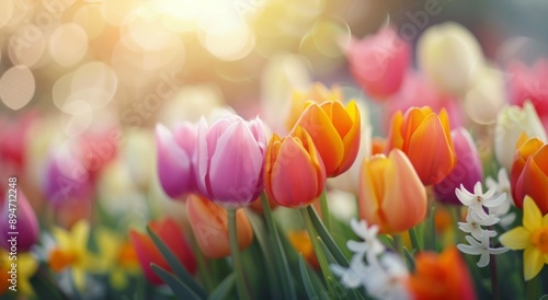 Colorful Tulips in Sunlight