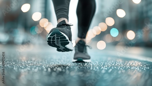 Runner's Feet on Wet Pavement
