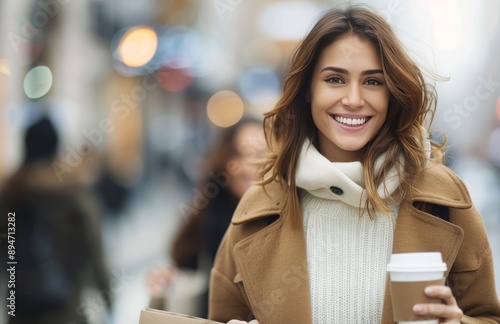 Woman Holding Coffee in City