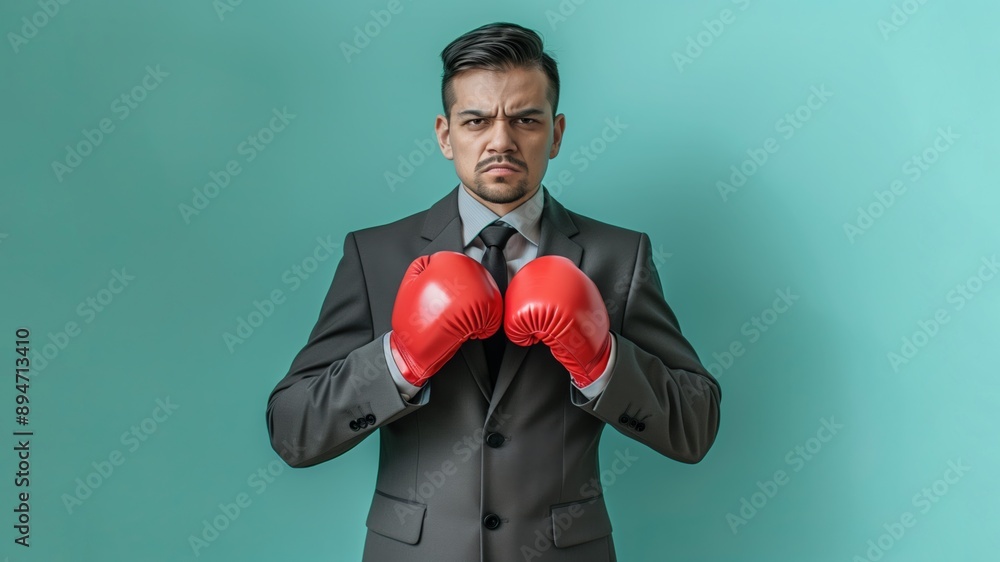Businessman in Boxing Gloves Ready for Challenge Businessman in Boxing Gloves Ready for Challenge
