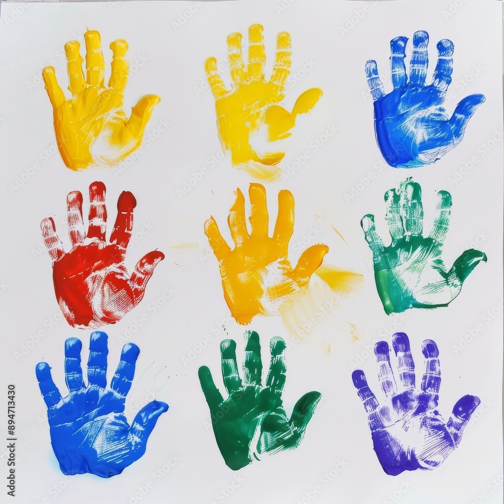 Colorful Handprints on White Background Colorful Handprints on White Background