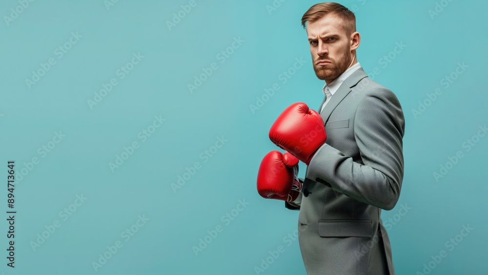 Businessman in Boxing Gloves Ready for Challenge Businessman in Boxing Gloves Ready for Challenge
