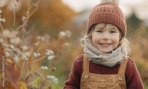 Smiling Child in Fall Garden