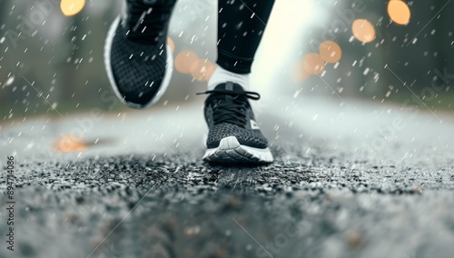 Runner's Feet on Wet Pavement