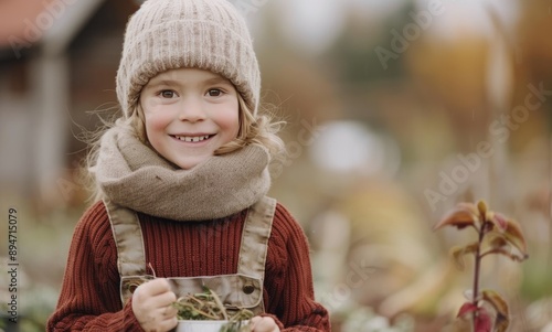 Smiling Child in Fall Garden