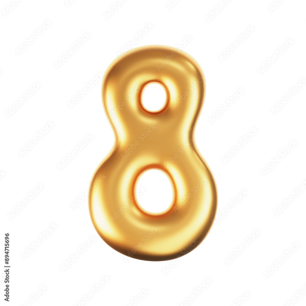 3d gold liquid number 8 in y2k style isolated on a white background. Render of 3d golden inflated figures with glossy effect. 3d vector y2k typography digit 3d gold liquid number 8 in y2k style isolated on a white background. Render of 3d golden inflated figures with glossy effect. 3d vector y2k typography digit