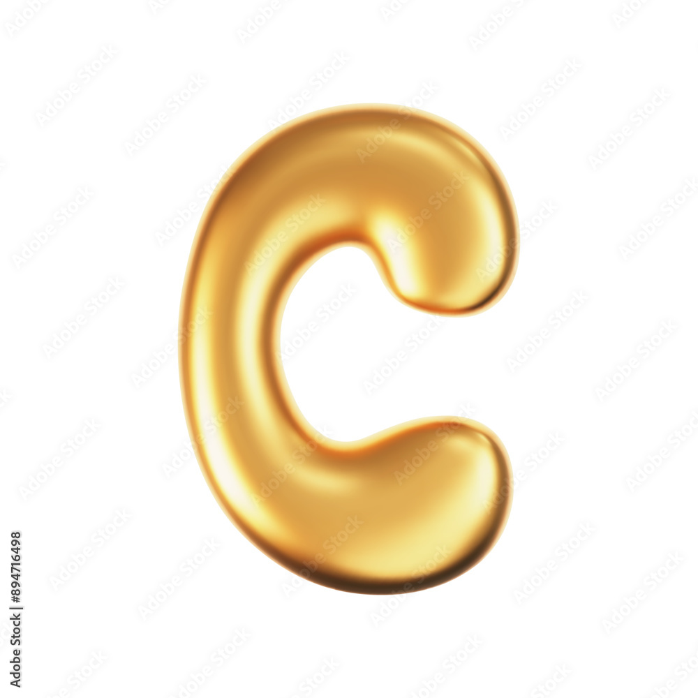 3d gold liquid letter C in y2k style isolated on a white background. Render of 3d golden inflated bubble alphabet with glossy effect. 3d vector y2k typography letter 3d gold liquid letter C in y2k style isolated on a white background. Render of 3d golden inflated bubble alphabet with glossy effect. 3d vector y2k typography letter