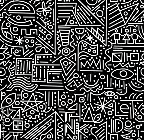 Wallpaper Mural Black and white abstract hand-drawn doodles .Seamless pattern. Torontodigital.ca