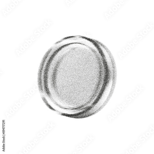 3d noise coin with grainy gradient effect in y2k style isolated on white. Gritty coin with spray dot texture with light and shadow. 3d vector retro y2k figure