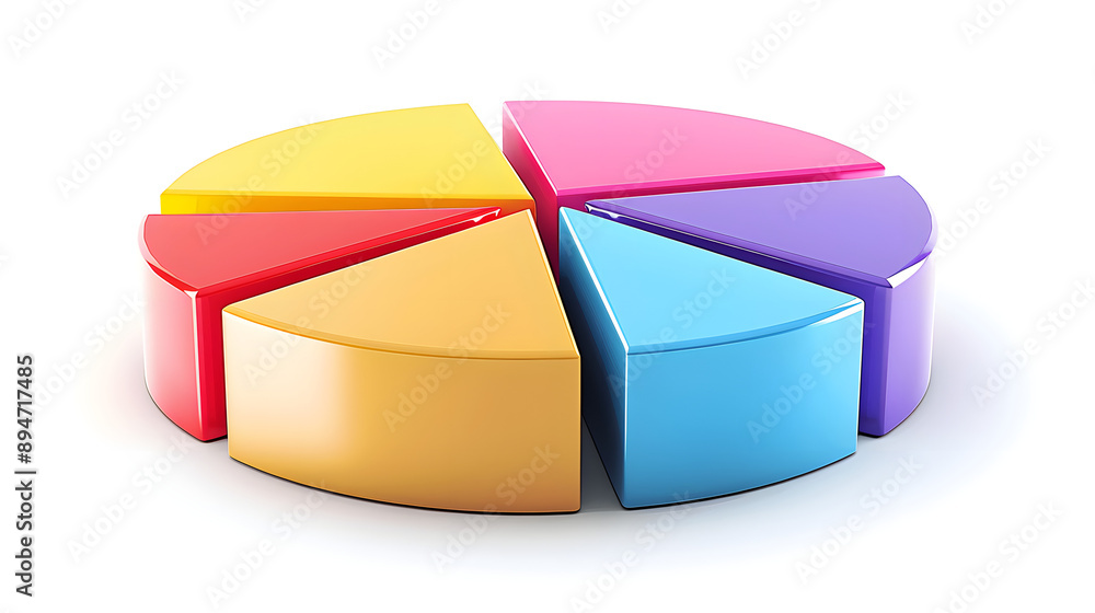 Obraz premium Vibrant 3D Rendered Pie Chart in Bright Colors Showing Data Visualization and Economic Statistics