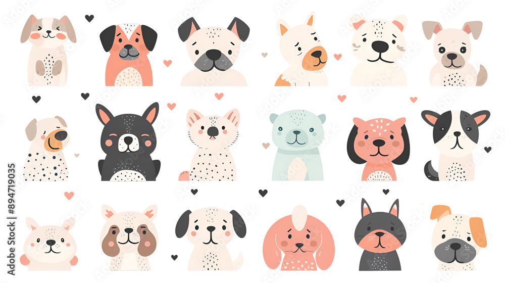 Set of Dog Elements for Graphic and Web Design - Minimal Style with Pastel Colors on Transparent Background Set of Dog Elements for Graphic and Web Design - Minimal Style with Pastel Colors on Transparent Background