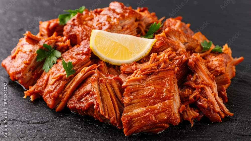 A Close-Up Photo Of Deep-Fried Shredded Pork, Marinated And Ready To Eat A Close-Up Photo Of Deep-Fried Shredded Pork, Marinated And Ready To Eat