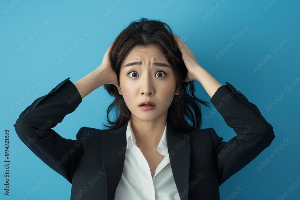 Portrait of Asian Businesswoman Expressing Disbelief in Gesture Against Seamless Background Portrait of Asian Businesswoman Expressing Disbelief in Gesture Against Seamless Background