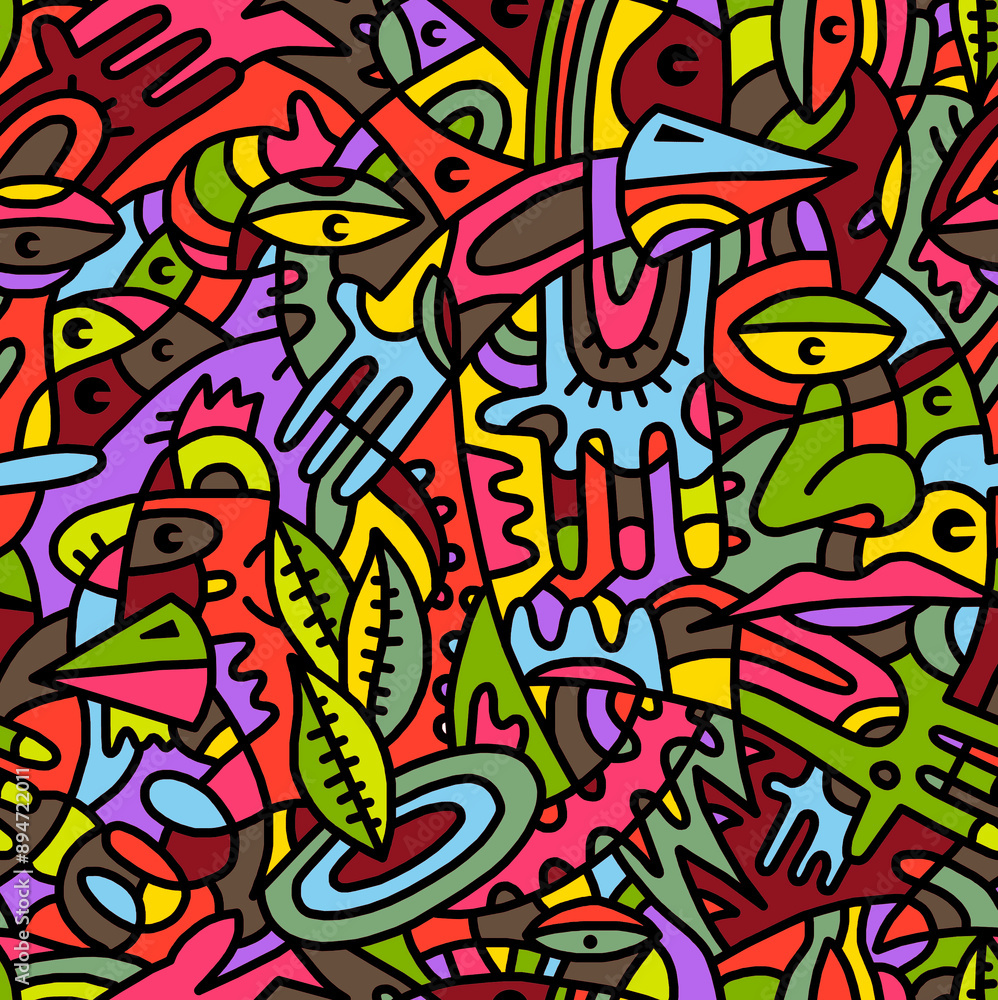 Abstract mosaic pattern painted in bright colors from geometric shapes drawn by hand.Seamless background. Abstract mosaic pattern painted in bright colors from geometric shapes drawn by hand.Seamless background.