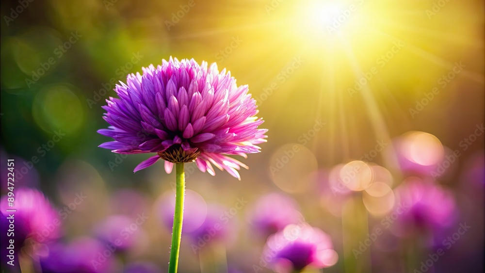 Obraz premium Purple flower with sunlight in the background, purple, flower, sunlight, background, nature, bloom, beauty, vibrant, colorful