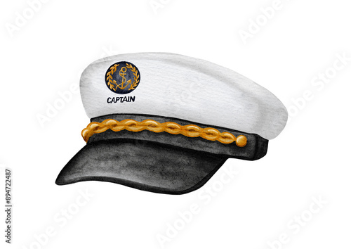Fotografía Watercolour illustration captain hat isolated on transparent background