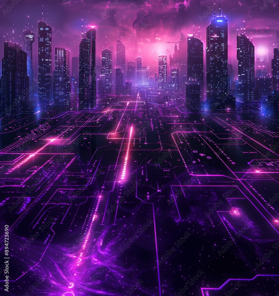 Futuristic Smart Cyber City illustration: Innovative Urban Landscape, futuristic technology and cyber punk concept, Graphic Resources, Wallpapers, Brochure, Websites, banner, Advertising, background Futuristic Smart Cyber City illustration: Innovative Urban Landscape, futuristic technology and cyber punk concept, Graphic Resources, Wallpapers, Brochure, Websites, banner, Advertising, background