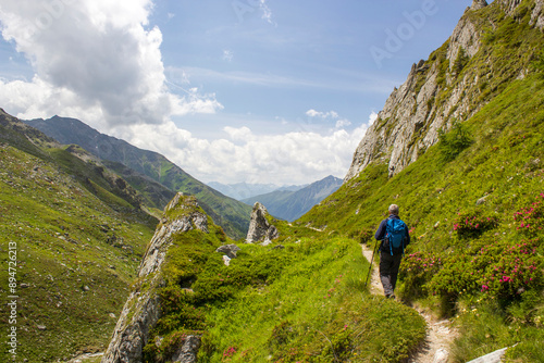 Man hiking in the High Tauern National Park, the Austrian Alps