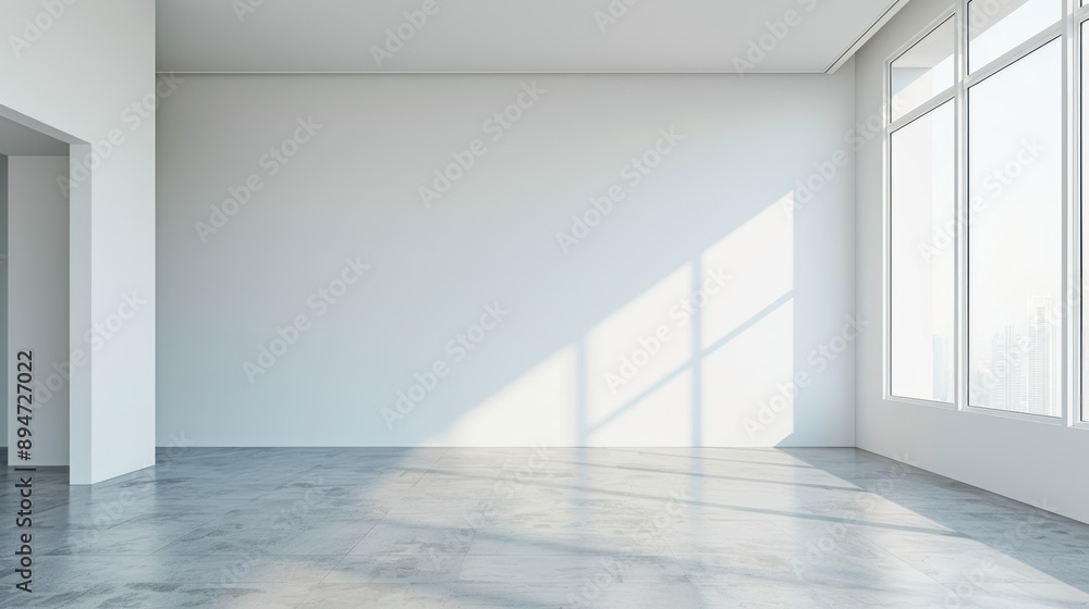 Empty Modern Room with Large Window and Concrete Floor Empty Modern Room with Large Window and Concrete Floor