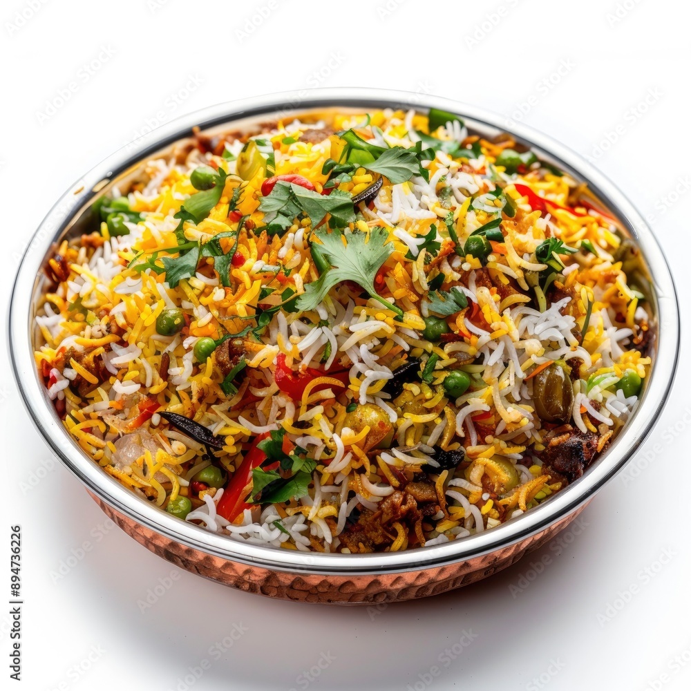 Delicious, fresh Biryani, beautiful serving, isolated on white background, staged professional photography, food photography Delicious, fresh Biryani, beautiful serving, isolated on white background, staged professional photography, food photography