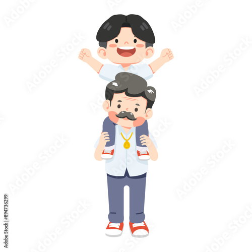 Father gives son piggyback ride