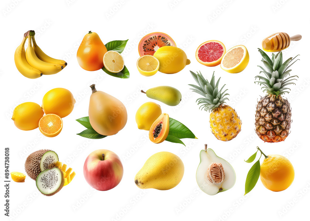 set of fruits insolated white background set of fruits insolated white background
