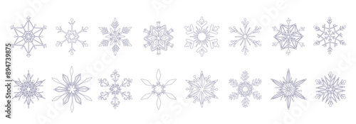 Collection of decorative lines of snowflakes.Vector graphics.